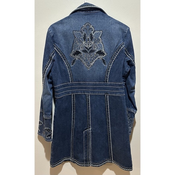 Zenim Denim Women's Embroidered Duster Denim Jacket Size‎ Small - Blue - Picture 5 of 7